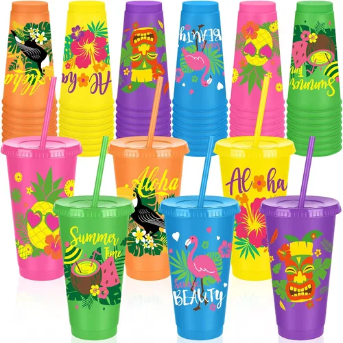Vista 22 de Kochorie 18 tazas de fiesta de fútbol de 24 onzas con tapas y pajitas, vaso de plástico reutilizable, tazas de viaje para niños, entrenadores