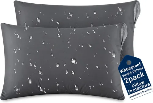 Vista 12 de SheRest Juego de 4 protectores de almohada ultra suaves impermeables de tamaño estándar, fundas transpirables y silenciosas con cremallera, fundas a