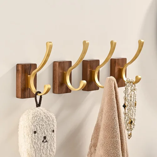 Vista 9 de Paquete de 2 Percheros Pequeños de Madera de 17.3" Montados en la Pared con 5 Ganchos, Ganchos de Pared de Entrada Colgador de Abrigos para Colgar