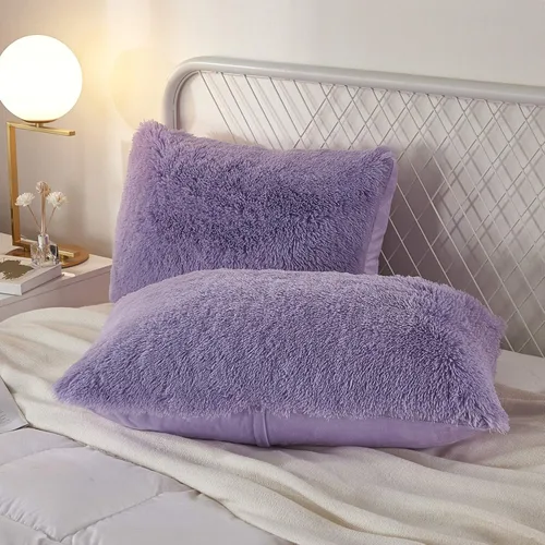 Vista 8 de Juego de 2 fundas de almohada estándar de piel sintética de terciopelo suave, fundas de almohada decorativas con cierre de cremallera