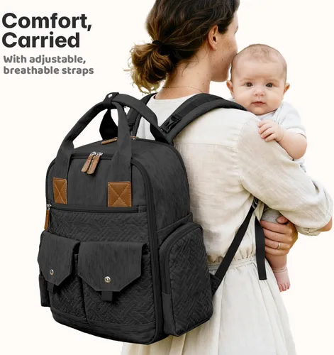 Vista 3 de JSTPRO Mochila para pañales – Bolsa de pañales grande con cambiador portátil como regalo de baby shower, bolsa de viaje unisex ligera e impermeable
