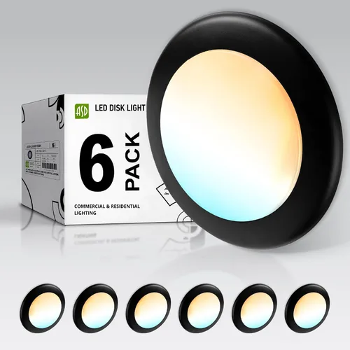 Vista 38 de ASD Paquete de 6 luces LED de disco de 4 pulgadas, 10 W 5CCT 2700K-5000K 685LM CRI90+, lámpara de techo regulable, disco de montaje en superficie