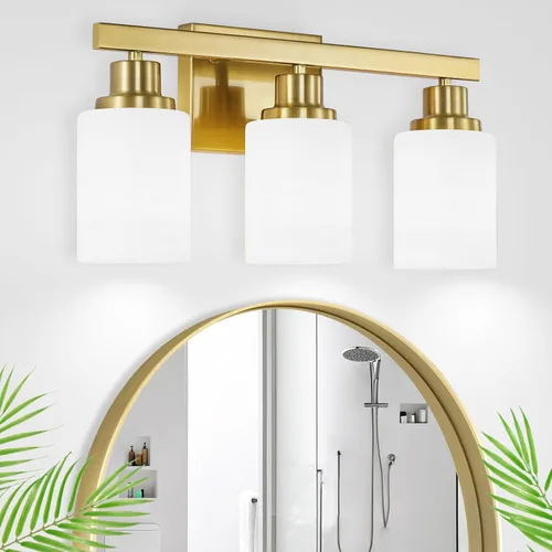 Vista 20 de Juego de 2 apliques de pared para baño, 1 luz negra, apliques de pared modernos para interiores con pantallas de vidrio blanco, lámpara de pared