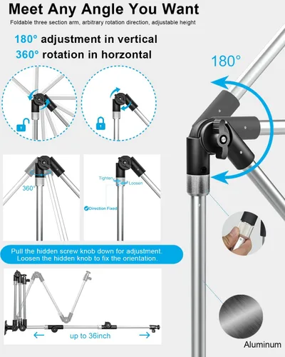 Vista 4 de Soporte de pared de aluminio para tableta, soporte plegable de 35 pulgadas para pared, clip de cámara web ajustable de 360°, para iPad Pro Air Mini
