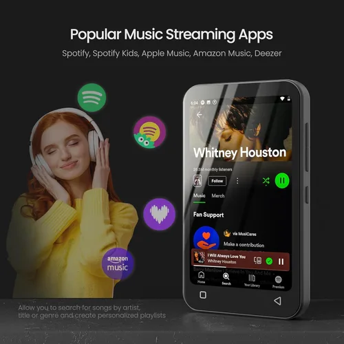 Vista 3 de TIMMKOO Reproductor MP3 para niños de 80 GB con Bluetooth, controles parentales, Spotify preinstalado, audible, reproductor de música MP4 WiFi de 4
