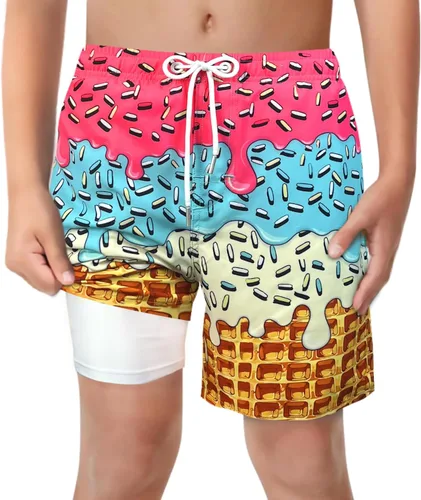 Vista 44 de Trajes de Baño para Niños con Forro de Compresión Cómodos Shorts de Natación Anti-Rozaduras Elásticos UPF Secado Rápido Talla 3T-20 Estrellas Águila