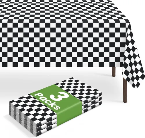 Vista 90 de Paquete de 2 manteles rectangulares desechables color negro, manteles de plástico negro para fiestas, 54 x 108 pulgadas, mantel de campamento