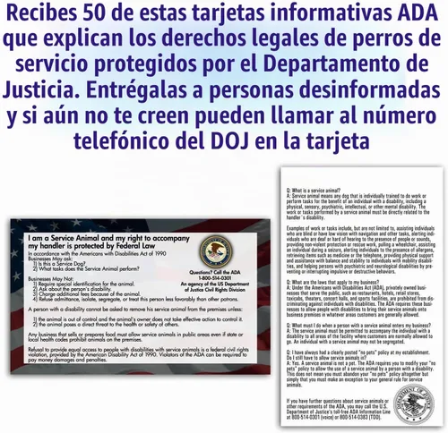 Vista 4 de Tarjetas de perro de servicio, 50 tarjetas para explicar tus derechos legales a llevar un perro de servicio en cualquier espacio.