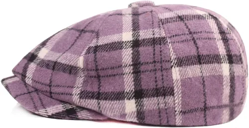 Vista 2 de Reyox Gorra unisex de algodón Newsboy 8 Panel Sombrero Cabbie Flat Cap Púrpura (Plaid Purple)