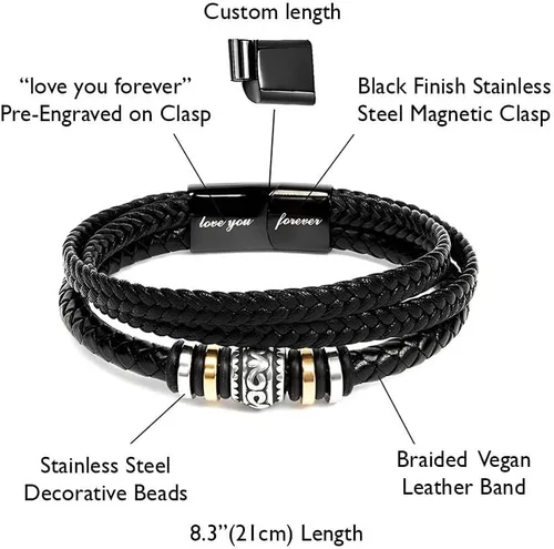 Vista 5 de Pulsera Para Mi Hombre, Pulsera Para Esposo Regalo De Esposa, Pulseras Para Hombres Regalo, Pulseras De Cuero Trenzado Y Acero Inoxidable Con