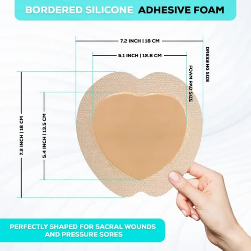 Vista 3 de MedVance TM Silicone - Apósito adhesivo de silicona con bordes sacros para heridas, vendaje de tratamiento de úlceras de cama para sacro, tamaño 7 x