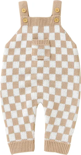 Vista 8 de Mameluco de punto unisex para bebé, niña, niño, overol de punto a cuadros, de una pieza, suéter con botones Negro