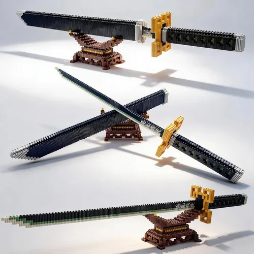 Vista 11 de Beego Kill Demon Sword - Juego de construcción de espada negra Tanjirou de 19 pulgadas con soporte para espada