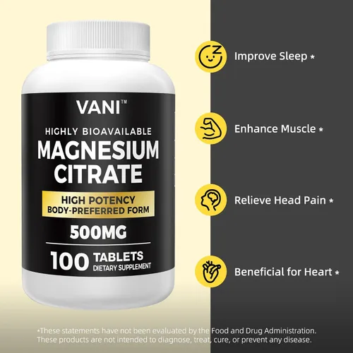 Vista 3 de Citrato de magnesio 500 mg 100 comprimidos - Vegano seguro, alta absorción