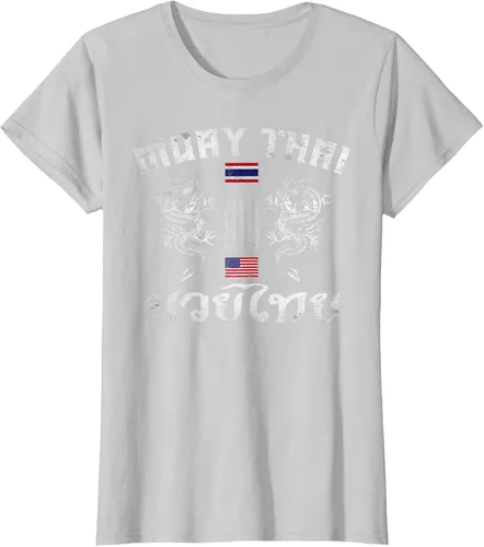 Vista 23 de Camiseta de equipo de entrenamiento de boxeo Muay Thai con bandera estadounidense de Tailandia, Negro, S