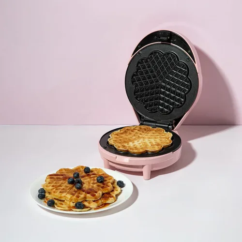 Vista 8 de Paris Hilton Máquina para hacer waffles de corazón, hace 5 mini waffles en forma de corazón o 1 waffle individual, placas antiadherentes fáciles