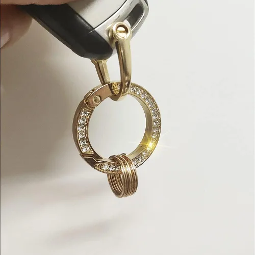 Vista 5 de Llaveros de cristal para mujer, con diamantes de imitación brillantes, sistema de llavero decorativo con 3 anillos de grupo, Oro, Pequeño, Bling