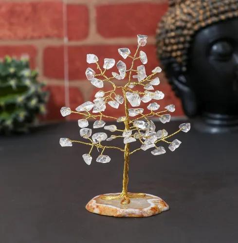 Vista 4 de Cuarzo transparente y mezcla de chakras, mini rebanada de piedras preciosas curativas naturales de cristal bonsái, árbol del dinero, Feng Shui