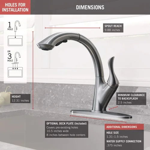 Vista 3 de Delta Faucet Linden 4153-AR-DST - Grifo para fregadero de cocina con pulverizador extraíble, acero inoxidable ártico