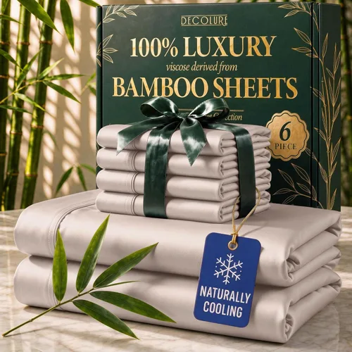 Vista 22 de DECOLURE Sábanas de Viscosa 100% Derivada de Bambú Tamaño Full - Juego de Sábanas de Lujo de 6 Piezas Naturalmente Refrescantes, Ultra Suaves Negro