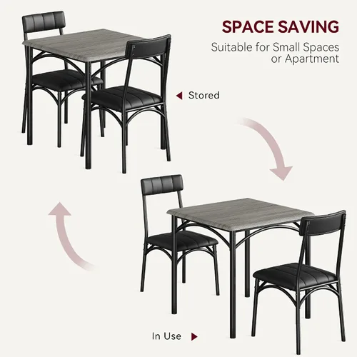 Vista 6 de Alkmaar Juego de mesa de cocina cuadrada de 3 piezas, 2 sillas tapizadas, para espacios pequeños, apartamento, gris retro