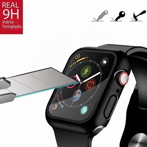 Vista 3 de YMHML - [Juego de 2] Protector de pantalla de vidrio templado compatible con Apple Watch de 38mm Series 3/2/1 con estuche negro duro, cubierta
