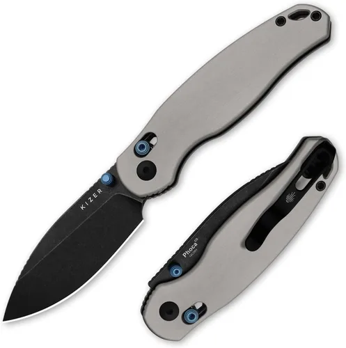 Vista 13 de Kizer Phoca BD - Cuchillo de bolsillo, 2.95 pulgadas, hoja plegable D2 Black G10 Handle, Gray PVD Coating & Stonewashed Finish, Thumb Stud Opener