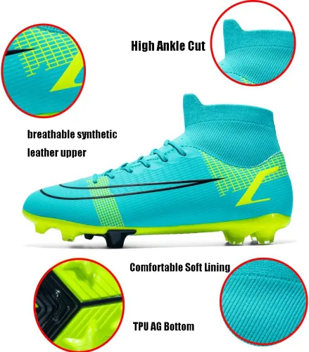 Vista 3 de KAEAEILSS Botas de fútbol para hombre Spikes High Top Unisex para exterioresinteriores Zapatillas de entrenamiento - Botas de fútbol juvenil