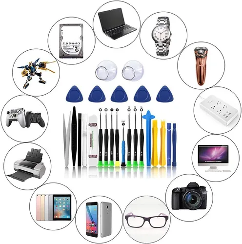 Vista 2 de Kit de herramientas de reparación electrónica 25 en 1, juego de destornilladores de precisión magnéticos para iPhone, teléfono celular, reloj
