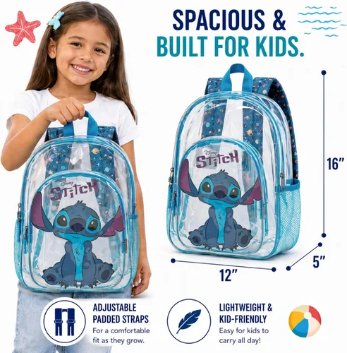 Vista 7 de Fast Forward Lilo & Stitch Kids Clear School Backpack, 16 Inch Lilo & Stitch Azul