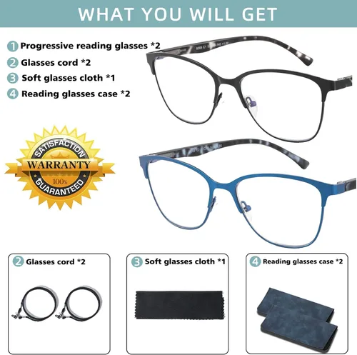 Vista 8 de Gafas de lectura progresivas multifocales para mujer con forma de ojo de gato, sin líneas, multienfoque, transición, bloqueo de luz azul, dama