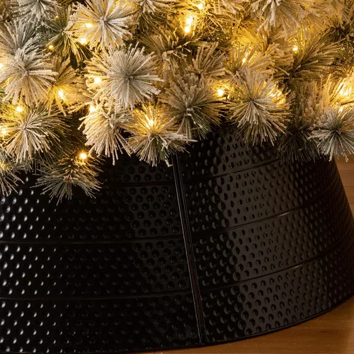 Vista 4 de glitzhome Christmas Tree Collar, 40.5" D Christmas Black Hammered Metal Tree Collar, Decorative Christmas Tree Base Cover Tree Ring for Christmas