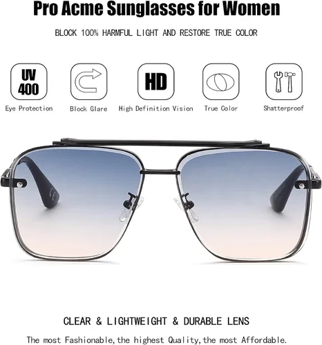 Vista 5 de Pro Acme Navigator Gafas de sol para hombres y mujeres piloto cuadrado doble puente metal Sunnies con lentes mejoradas