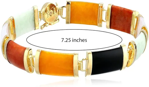Vista 3 de Pulsera de plata de ley chapada en oro amarillo de 18 quilates con eslabones rectangulares, 7.5in