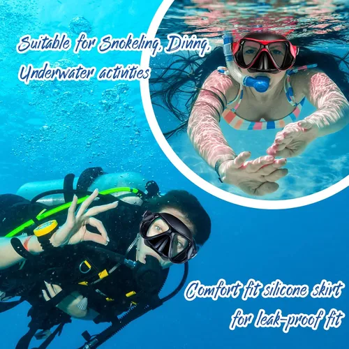 Vista 5 de Preboun 4 máscaras de buceo para adultos, antiempañamiento, sin fugas, gafas de snorkel para hombres y mujeres, gafas de natación panorámicas