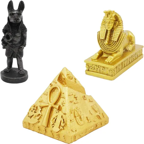 Vista 13 de Faraón del Antiguo Egipto para acuario, decoración de pecera, decoración (juego de 3) Esfinge, momia, sacerdote, cráneo, escultura, reptil, tortuga