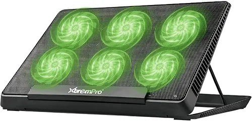 Vista 8 de Enfriador portátil de malla metálica para laptop, 4 ventiladores silenciosos con luz LED roja, altura ajustable, portátil de hasta 17 pulgadas, 2