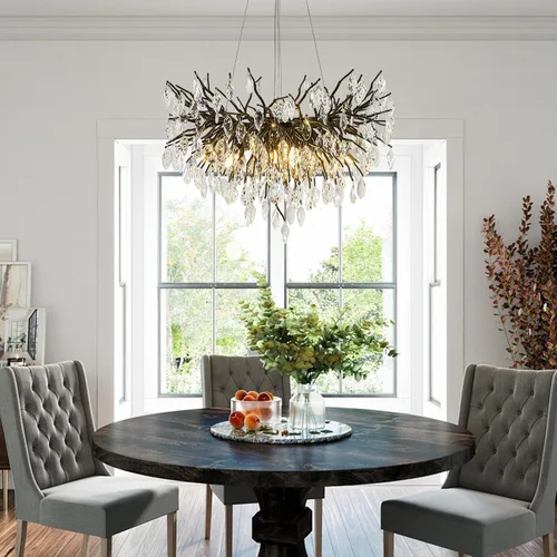 Vista 9 de Candelabro de cristal para comedor, lámpara moderna de 24 pulgadas para sala de estar, candelabros de rama de árbol dorado con 8 luces, lámpara