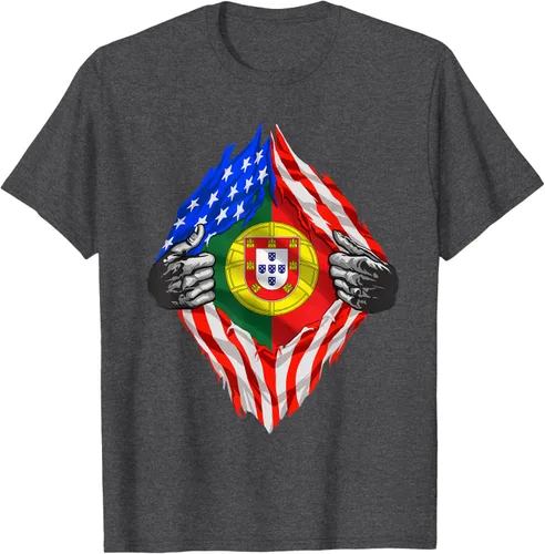 Vista 31 de Camiseta de bandera de Estados Unidos con diseño de raíces portuguesas, Negro, S