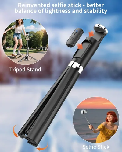 Vista 2 de Trípode para selfie stick para iPhone, trípode portátil para teléfono celular con control remoto inalámbrico, trípode de viaje todo en uno, palo