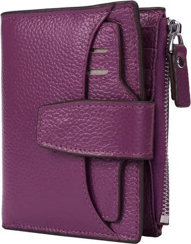 Vista 6 de AINIMOER - Cartera de piel con bloqueo RFID para mujer, tamaño pequeño, compacta, doble zíper, con ventana para identificación