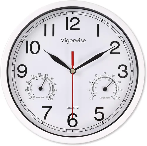 Vista 9 de Reloj de pared blanco de 8 pulgadas, silencioso, con temperatura Decorativo para cocina/sala de estar/dormitorio/oficina/escuela/aula