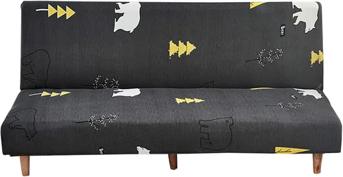 Vista 12 de WOMACO Funda Elástica para Futón Fundas para Sofá Cama Tamaño Full Twin Queen Negro Sin Brazos Protector de Sofá Loveseat con Fondo Elástico