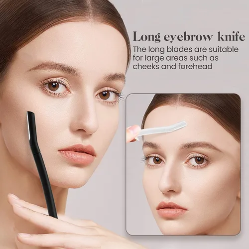 Vista 7 de Maquinilla de afeitar para cejas, rasuradora facial Dermaplane para mujeres, afeitadora de cejas (8 unidades), eliminación de pelusa de melocotón
