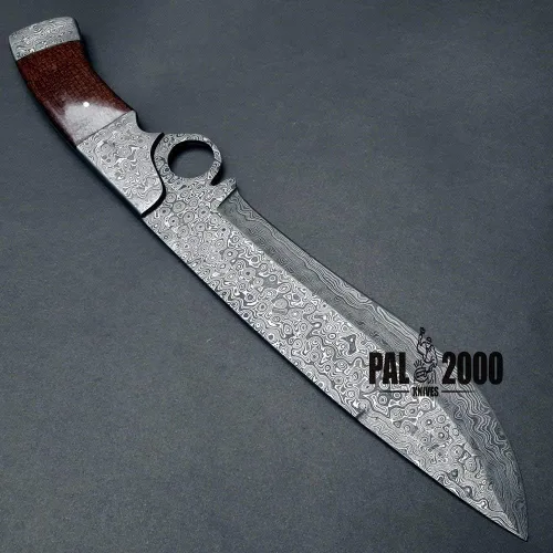 Vista 6 de PAL 2000 KNIVES Cuchillo Bowie de acero de Damasco hecho a mano de 13 pulgadas - Mango de micarta con refuerzos de acero de Damasco 1094
