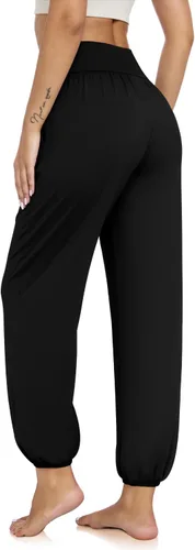 Vista 5 de UEU Pantalones deportivos de yoga con bolsillos para mujer, estilo harem cruzado, cintura alta, holgados, casuales, para descansar, para descansar