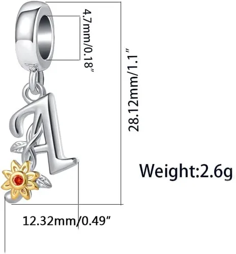 Vista 3 de MZC Jewelry Dijes de letras para pulseras, cuentas colgantes con inicial de girasol dorado del alfabeto de la A a la Z, nombre mayúscula para collar