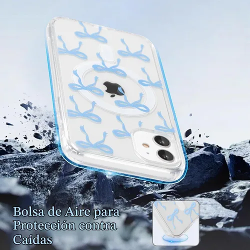 Vista 5 de UEEBAI - Funda magnética para iPhone 11, diseño de lazo, compatible con MagSafe, funda transparente delgada inalámbrica, antiamarilleo, a prueba