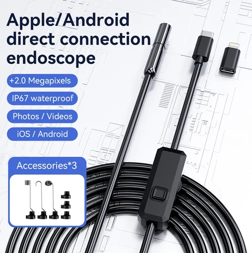 Vista 6 de Cámara endoscopio HD 1920P de 9.8 pies con luz, boroscopio con 8 luces LED ajustables, USB tipo C, cámara de inspección con cable de serpiente