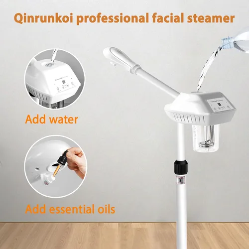 Vista 2 de Vaporizador facial profesional, vaporizador facial de ozono spa sobre ruedas, altura y ángulo ajustables, vaporizador de esteticistas más vapor